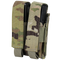 The Condor Double Pistol Mag Pouch in Scorpion OCP holds two magazines, shown partially inserted in its camouflage-patterned design.
